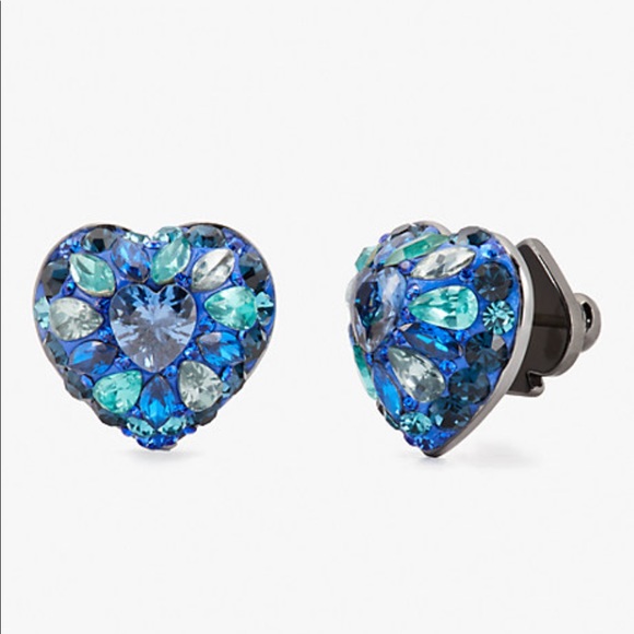 Kate Spade something sparkly heart clay pavé studs sapphire blue - Picture 1 of 7